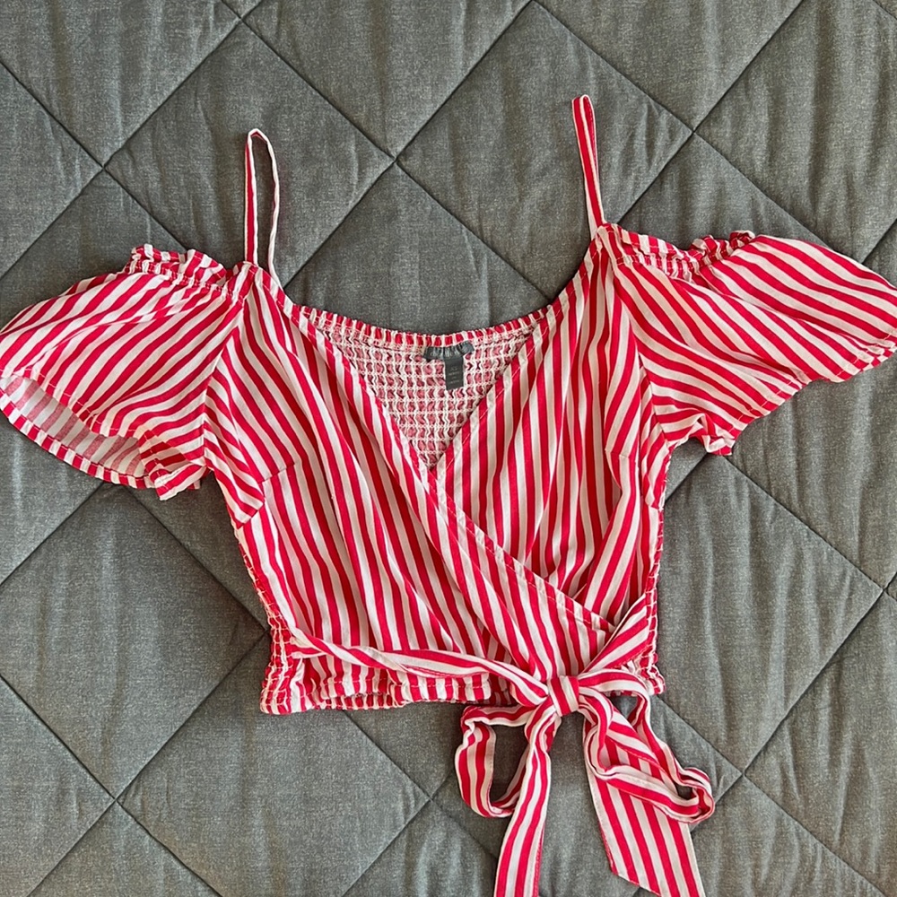 Red & White Striped Crop Top